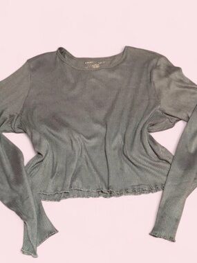 American Eagle Outfitters Olive Green Ribbed Long-Sleeve Crop Top